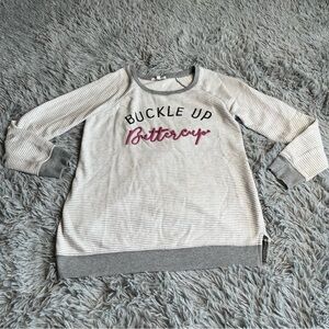 Maurices Sweatshirt Womens Small Striped Buckle Up Buttercup Gray White